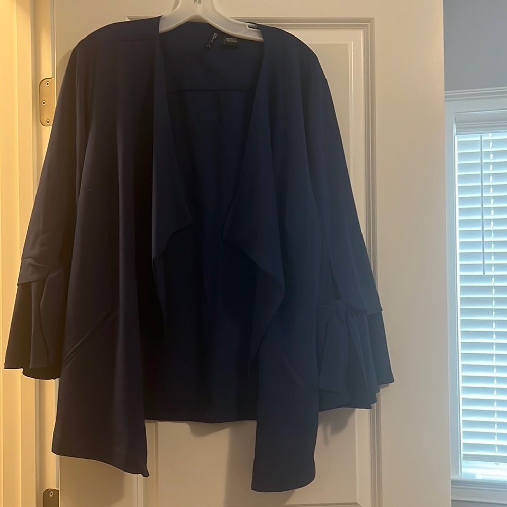 Navy cardigan with bell flared sleeves: business attire: like new